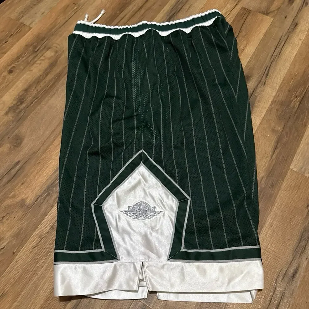 Air Jordan Wings 20th Anniversary Green Pinstripe Diamond Silky Shiny Y2K Shorts